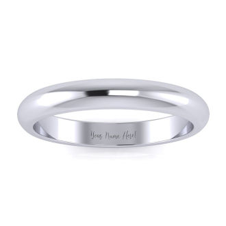 18K White Gold 3MM Ladies and Mens Wedding Band, Size 3, Free Engraving